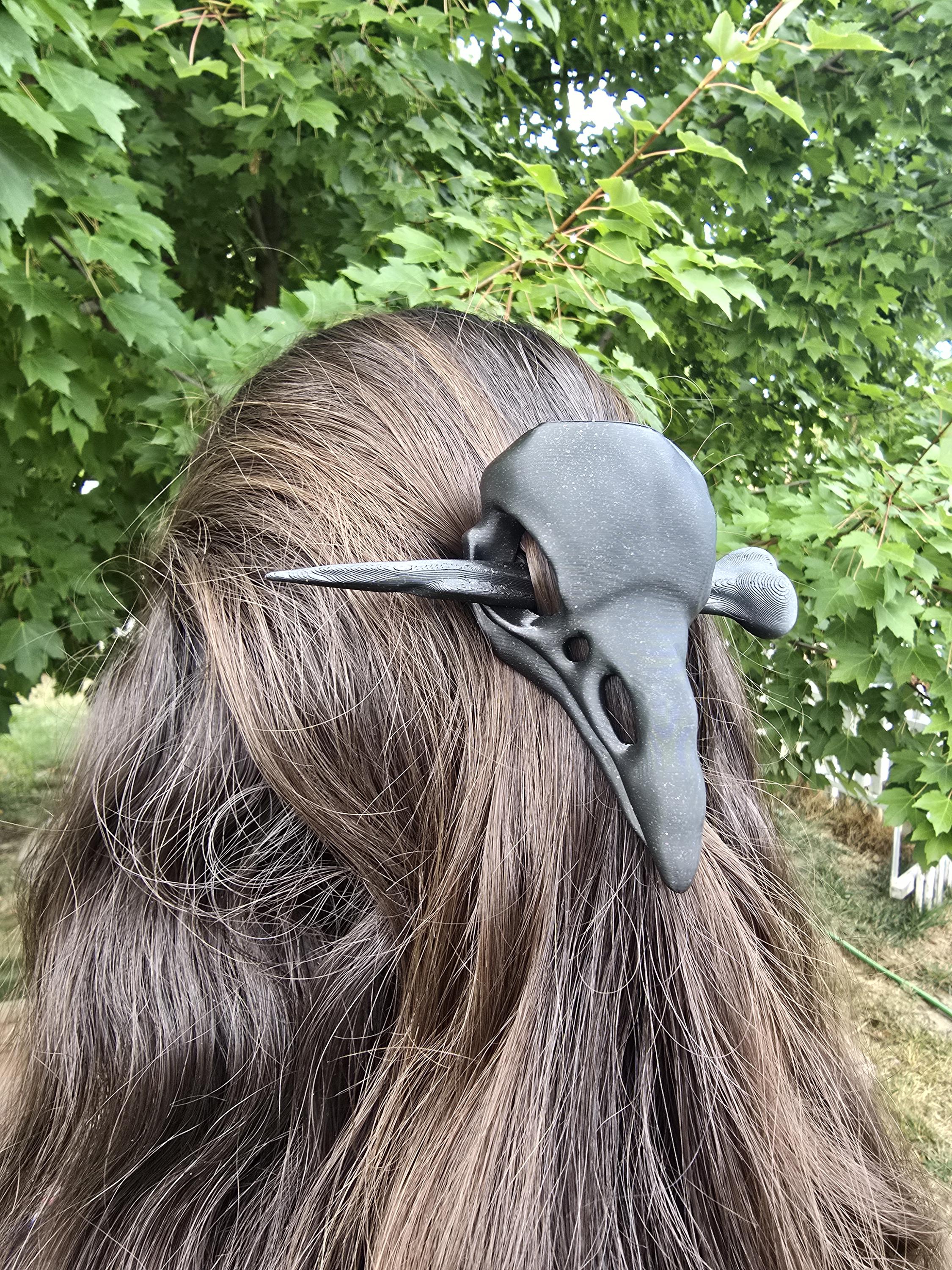 3D Printed Raven Skull Hair Pins: Gothic Fantasy Hair Accessories