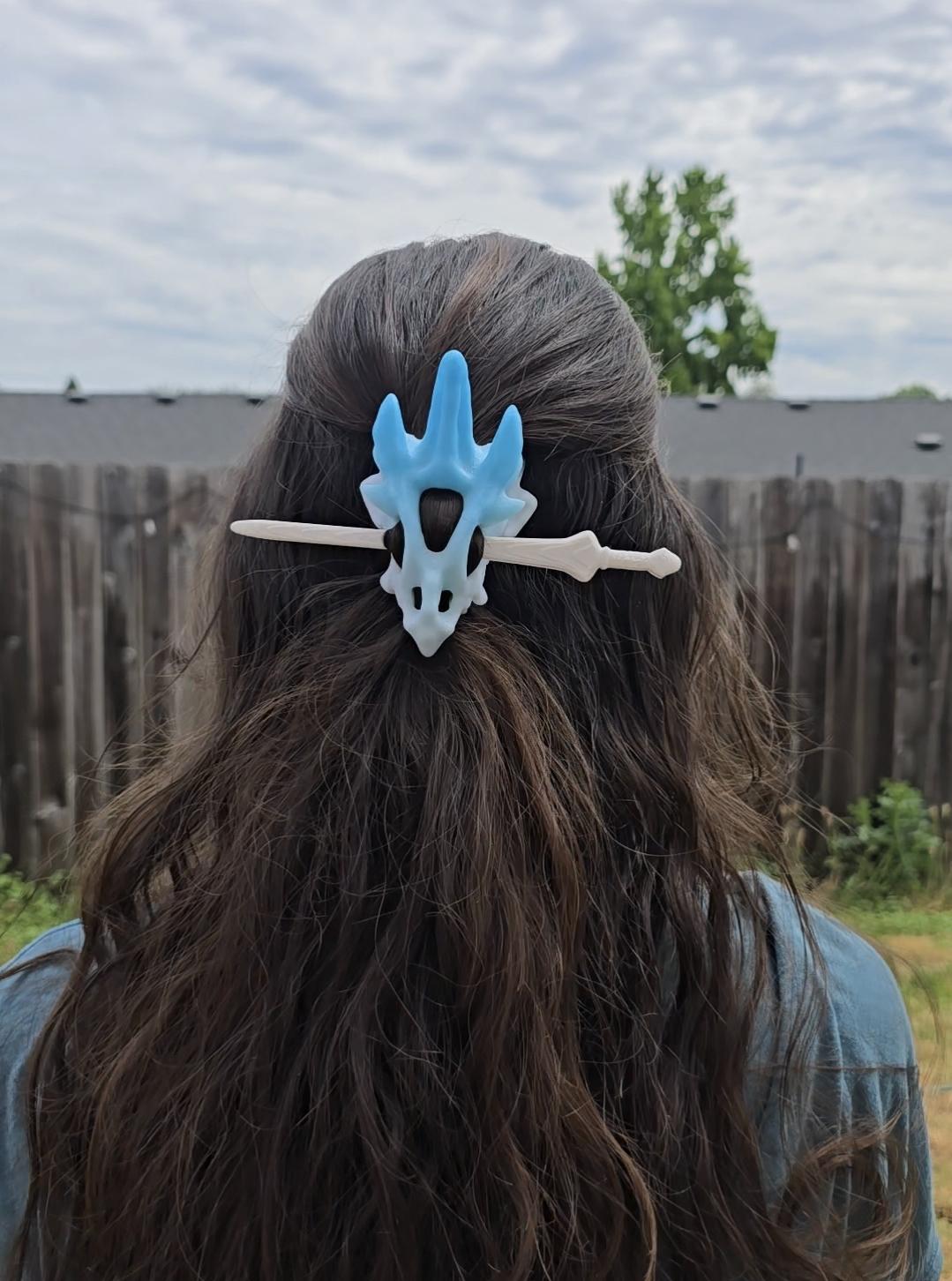 3D Printed Dragon Skull Hair Pins: Gothic Fantasy Hair Accessories