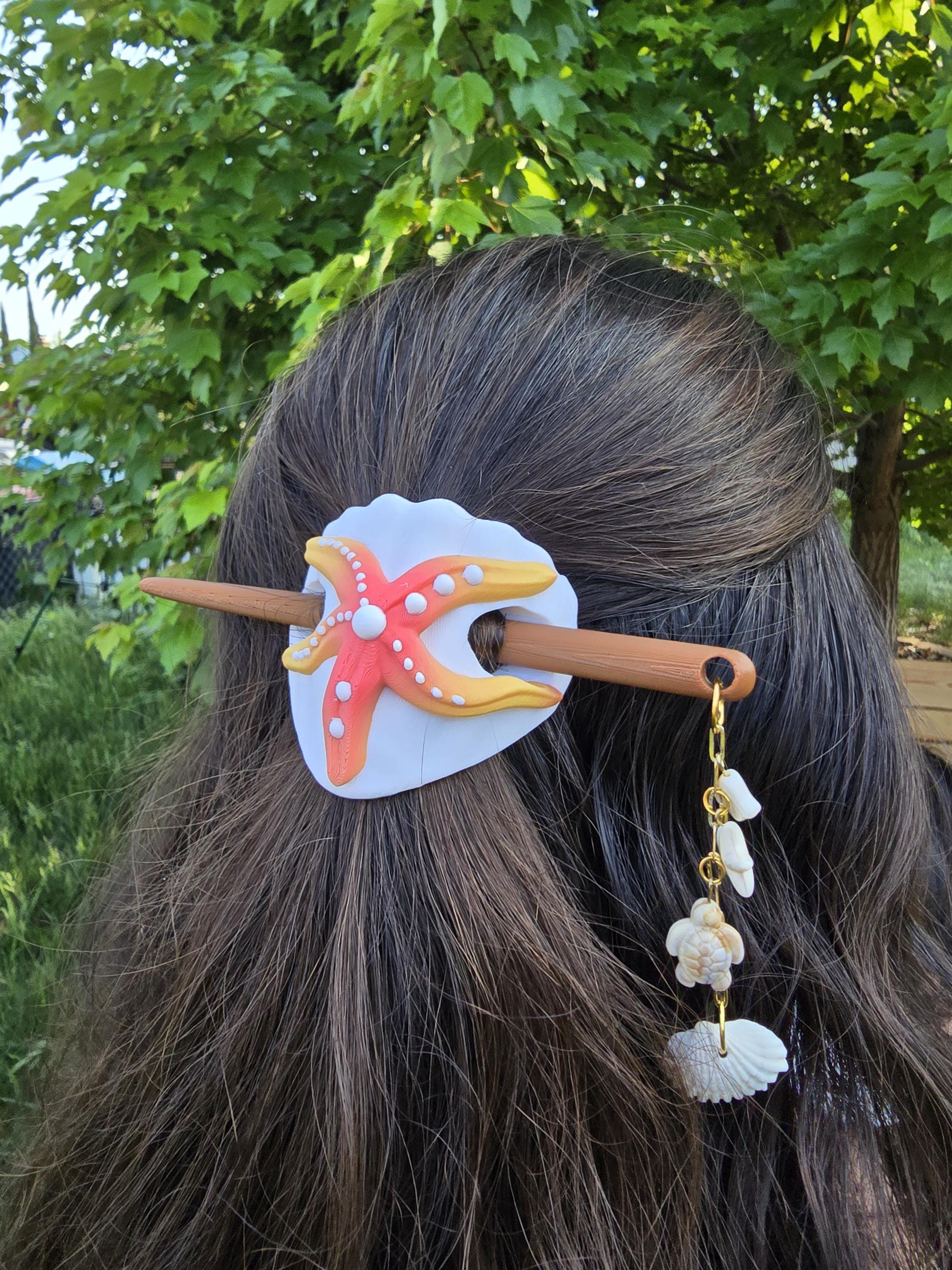 Starfish Hair Pin with Shell Charm | Coastal Bun Holder, Ocean Inspired Hair Stick