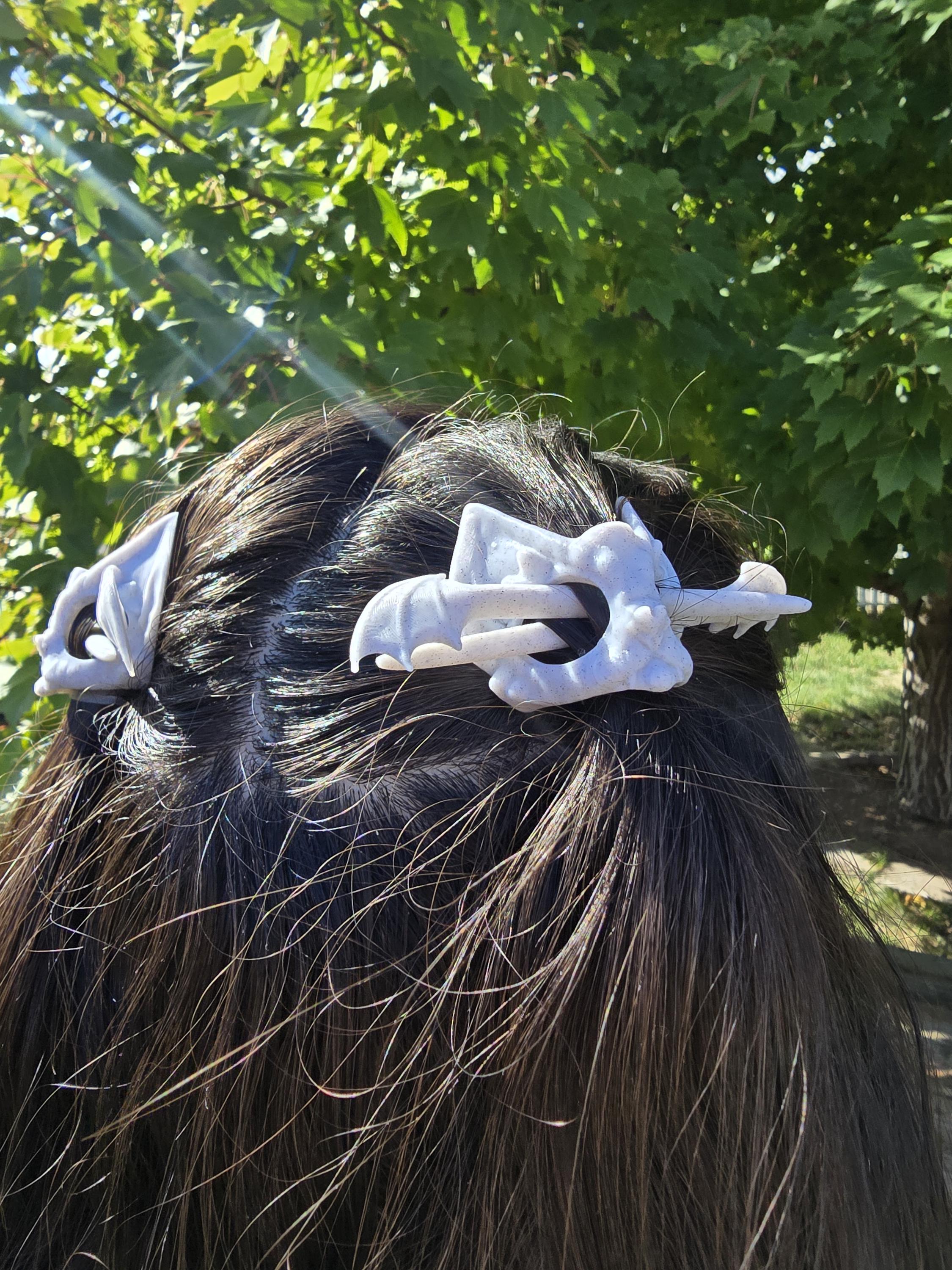3D Printed Bat Skull Hair Pins: Gothic Fantasy Hair Accessories