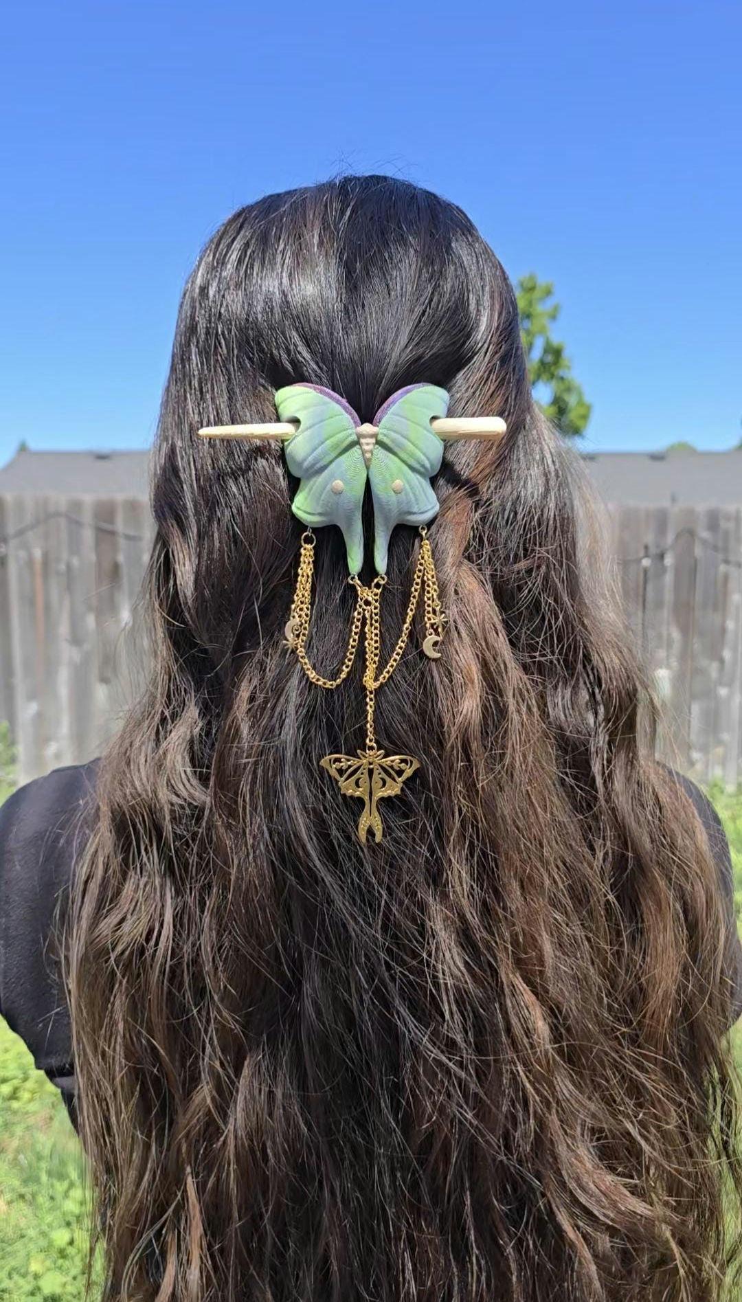 Celestial Luna Moth Hair Pin, Moon & Star Hair Accessory, Moth Hair Slide, Celestial Hair Jewelry
