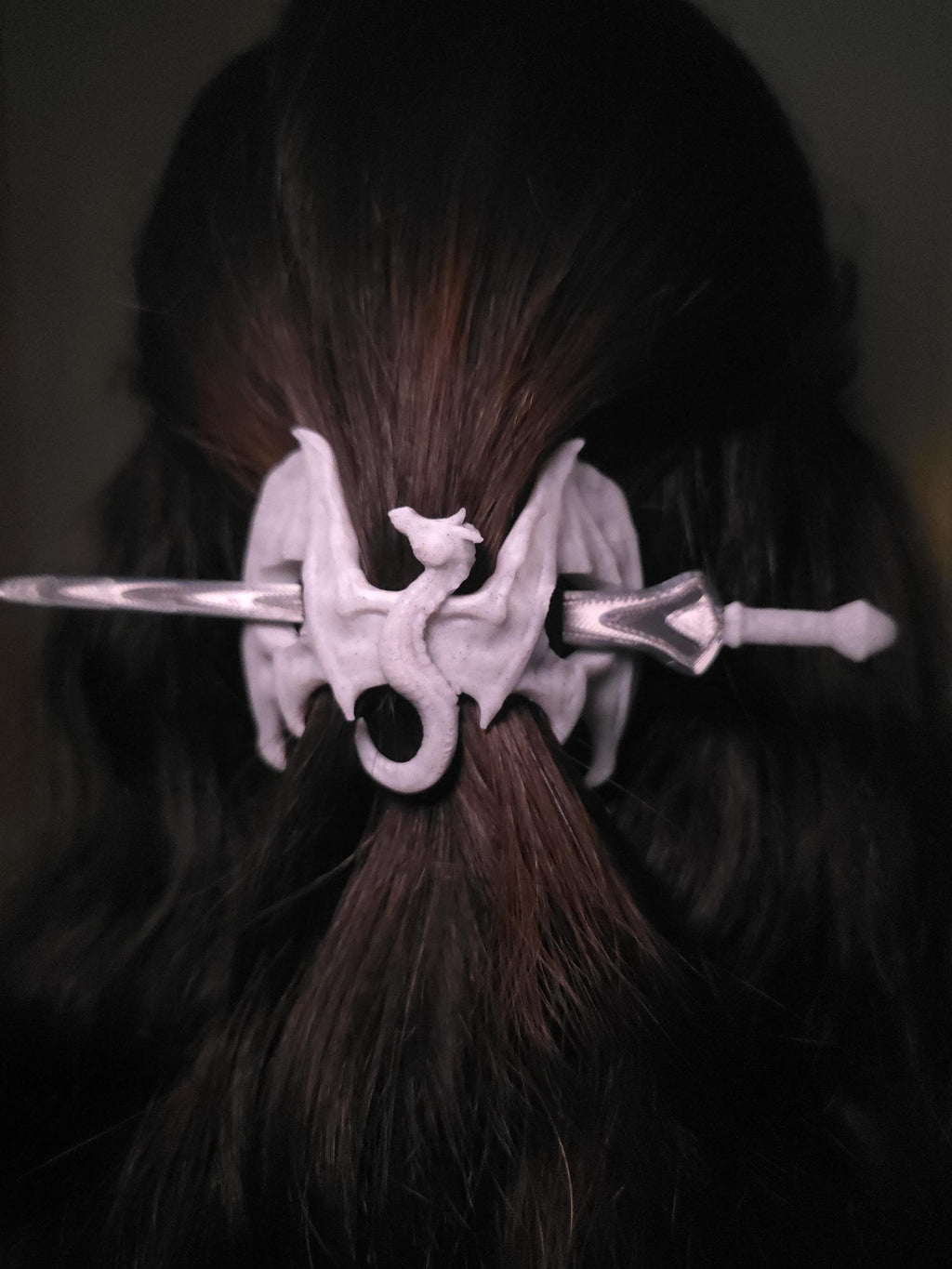 Dragon Spirit Hair Pin – 3D Printed Dragon Sword Hair Stick, Fantasy Hair Accessory, Cosplay Hair Clip, Gothic Dragon Hairstick, Gift for He