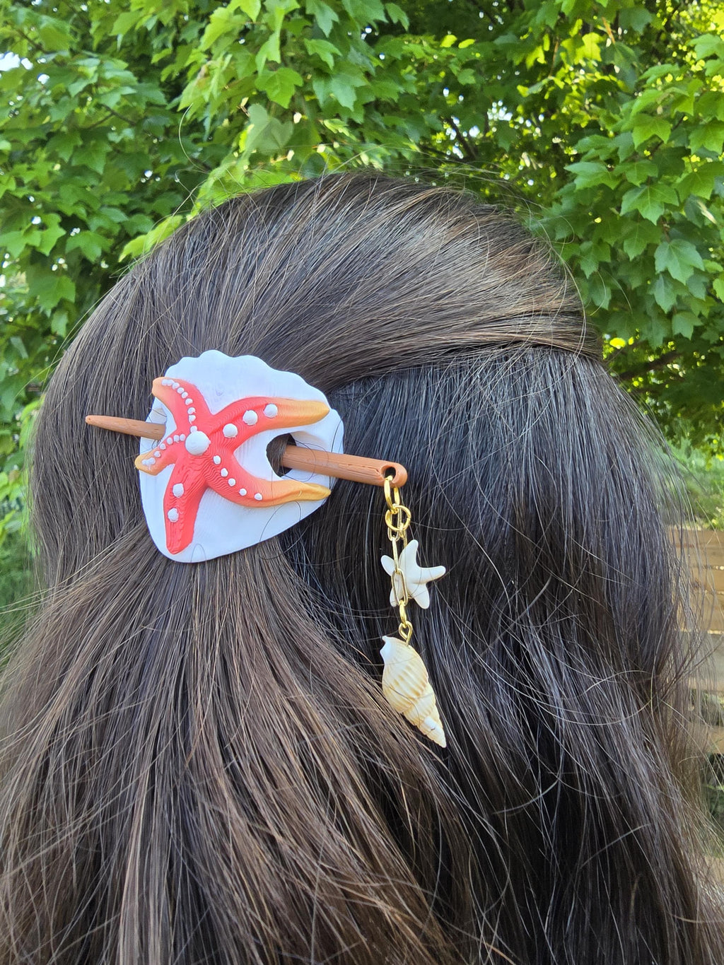 Starfish Hair Pin with Shell Charm | Coastal Bun Holder, Ocean Inspired Hair Stick