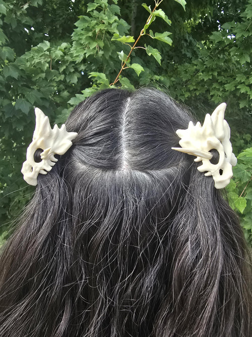 3D Printed Dragon Skull Hair Pins: Gothic Fantasy Hair Accessories