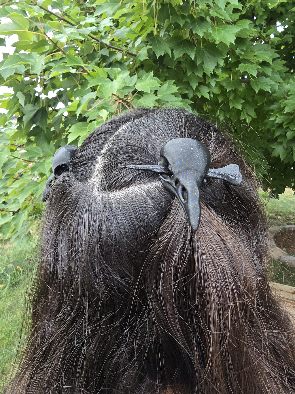 3D Printed Raven Skull Hair Pins: Gothic Fantasy Hair Accessories