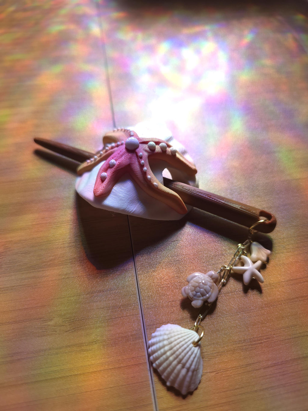 Starfish Hair Pin with Shell Charm | Coastal Bun Holder, Ocean Inspired Hair Stick