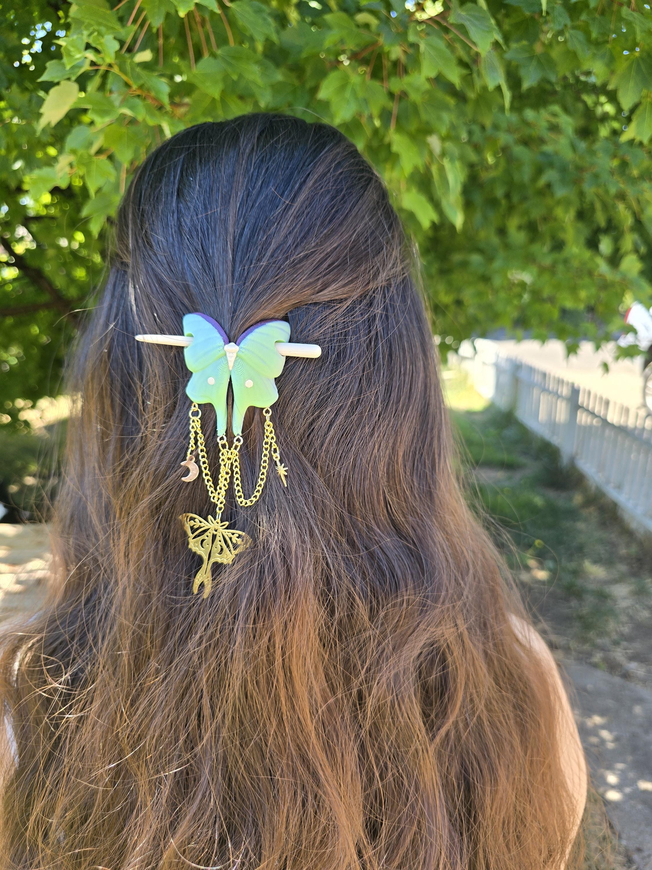 Celestial Luna Moth Hair Pin, Moon & Star Hair Accessory, Moth Hair Slide, Celestial Hair Jewelry