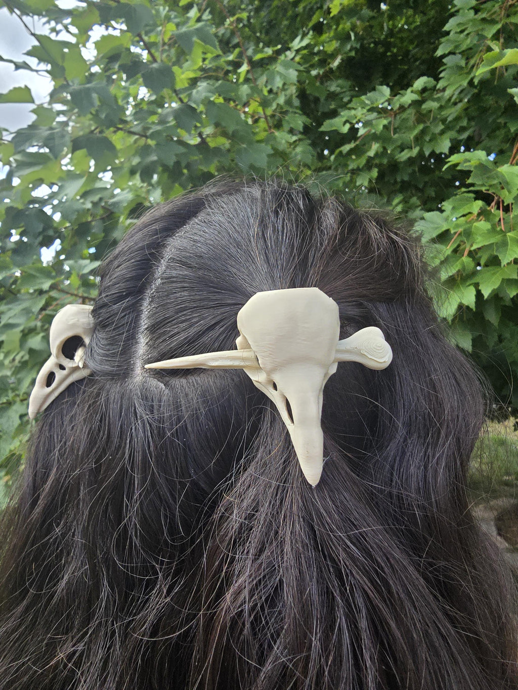 3D Printed Raven Skull Hair Pins: Gothic Fantasy Hair Accessories