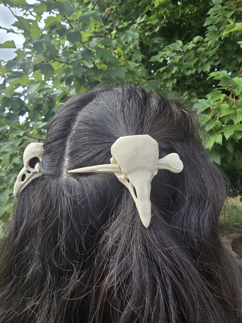 3D Printed Raven Skull Hair Pins: Gothic Fantasy Hair Accessories