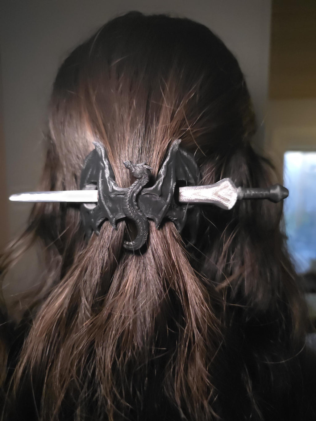 Dragon Spirit Hair Pin – 3D Printed Dragon Sword Hair Stick, Fantasy Hair Accessory, Cosplay Hair Clip, Gothic Dragon Hairstick, Gift for He