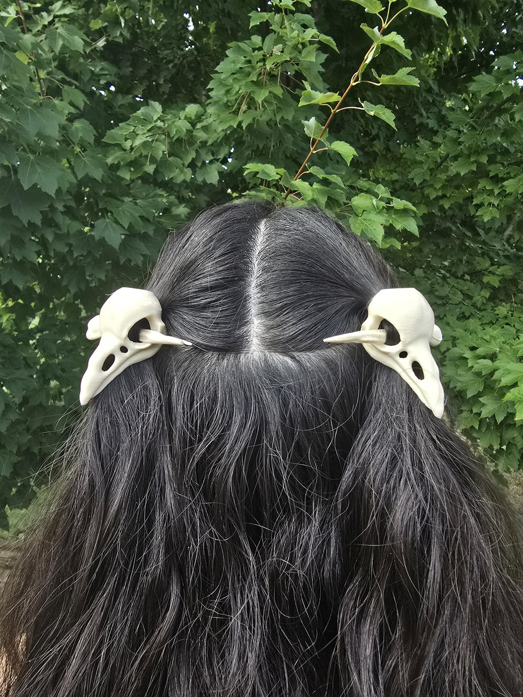 3D Printed Raven Skull Hair Pins: Gothic Fantasy Hair Accessories