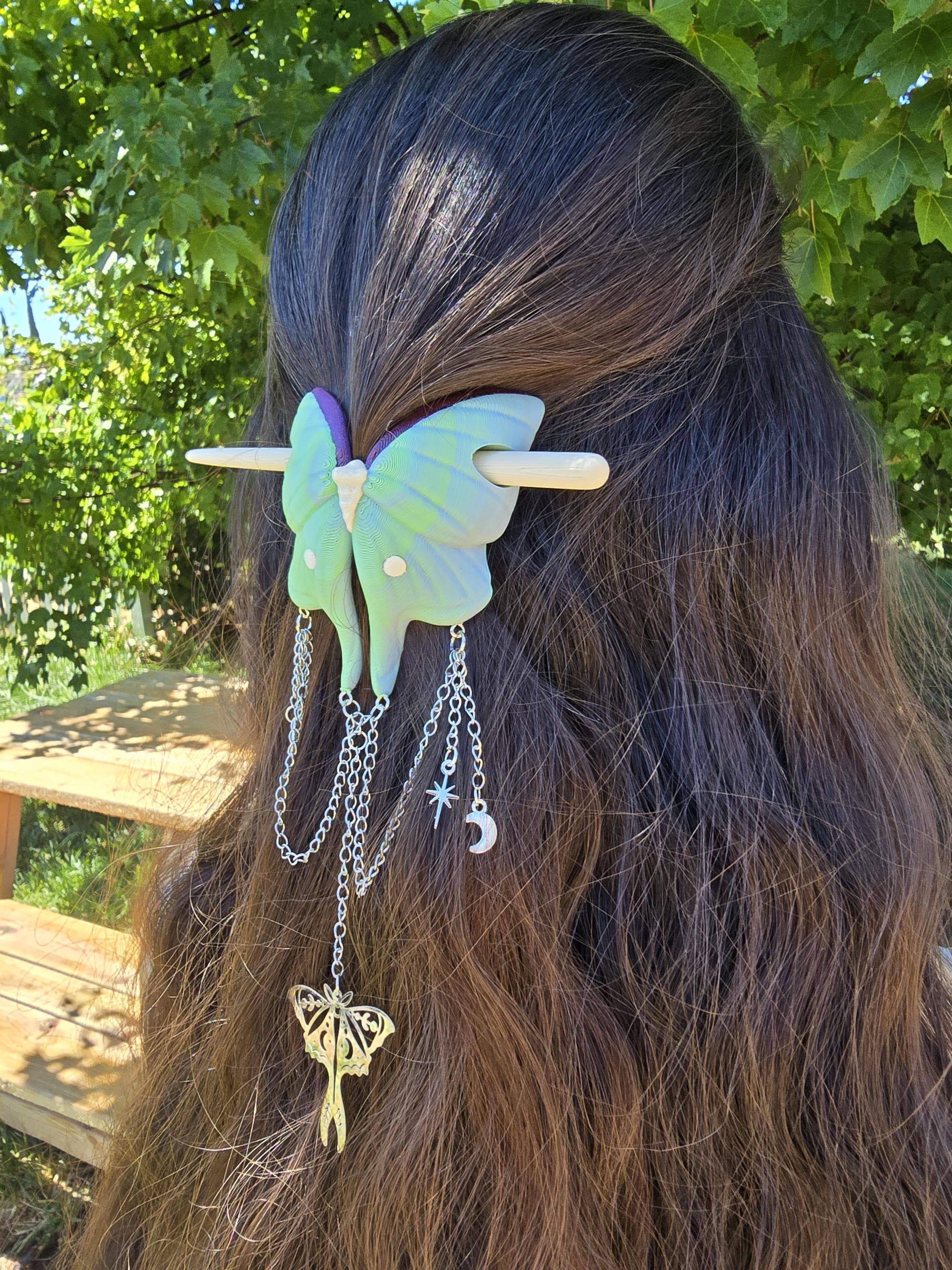 Celestial Luna Moth Hair Pin, Moon & Star Hair Accessory, Moth Hair Slide, Celestial Hair Jewelry