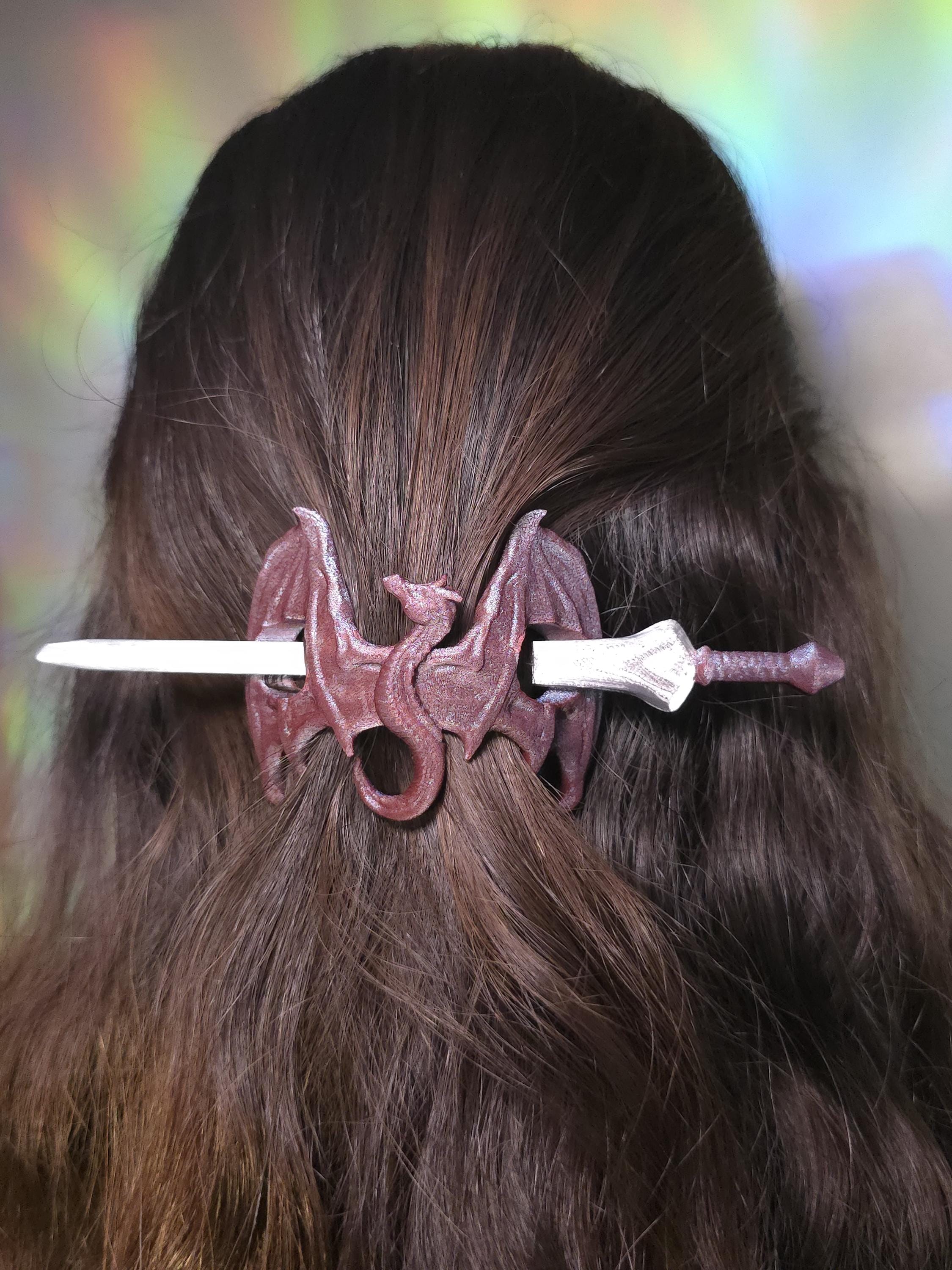 Dragon Spirit Hair Pin – 3D Printed Dragon Sword Hair Stick, Fantasy Hair Accessory, Cosplay Hair Clip, Gothic Dragon Hairstick, Gift for He