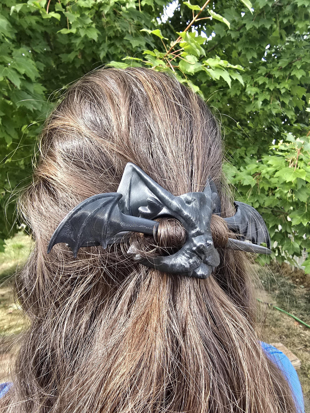 3D Printed Bat Skull Hair Pins: Gothic Fantasy Hair Accessories
