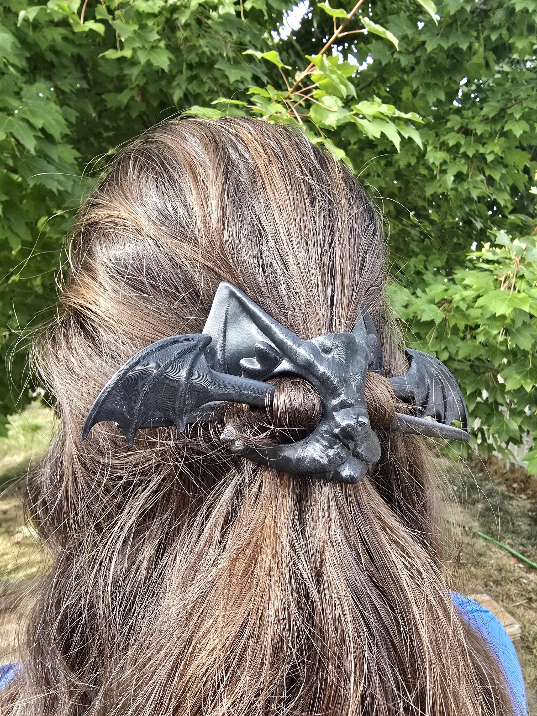 3D Printed Bat Skull Hair Pins: Gothic Fantasy Hair Accessories