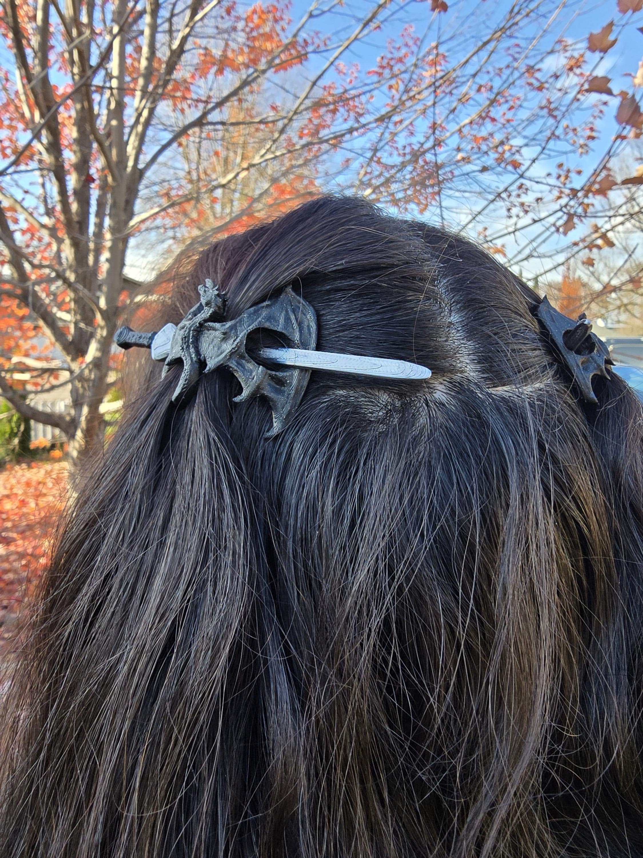 Dragon Spirit Hair Pin – 3D Printed Dragon Sword Hair Stick, Fantasy Hair Accessory, Cosplay Hair Clip, Gothic Dragon Hairstick, Gift for He