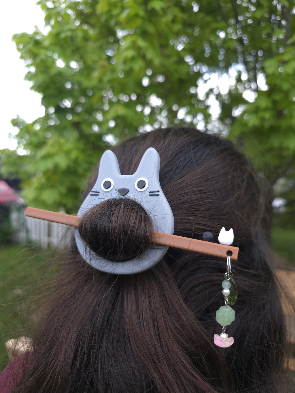 3D Printed Anime Cat Hair Pin: Forest Spirit