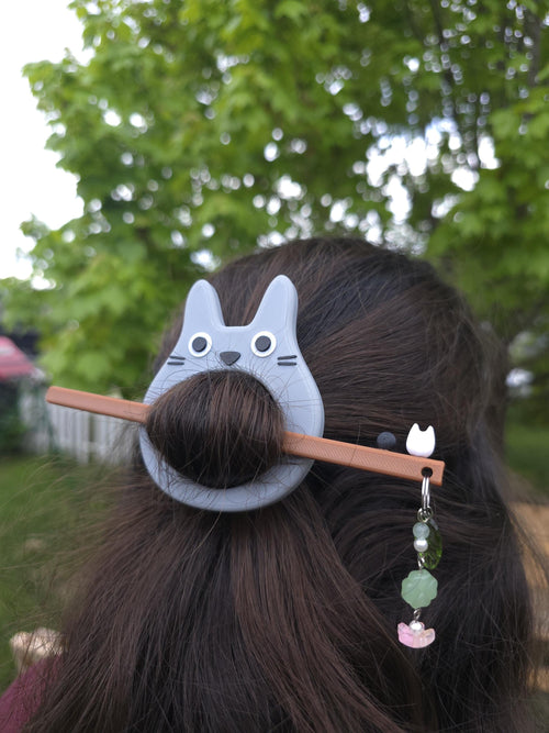 3D Printed Anime Cat Hair Pin: Forest Spirit