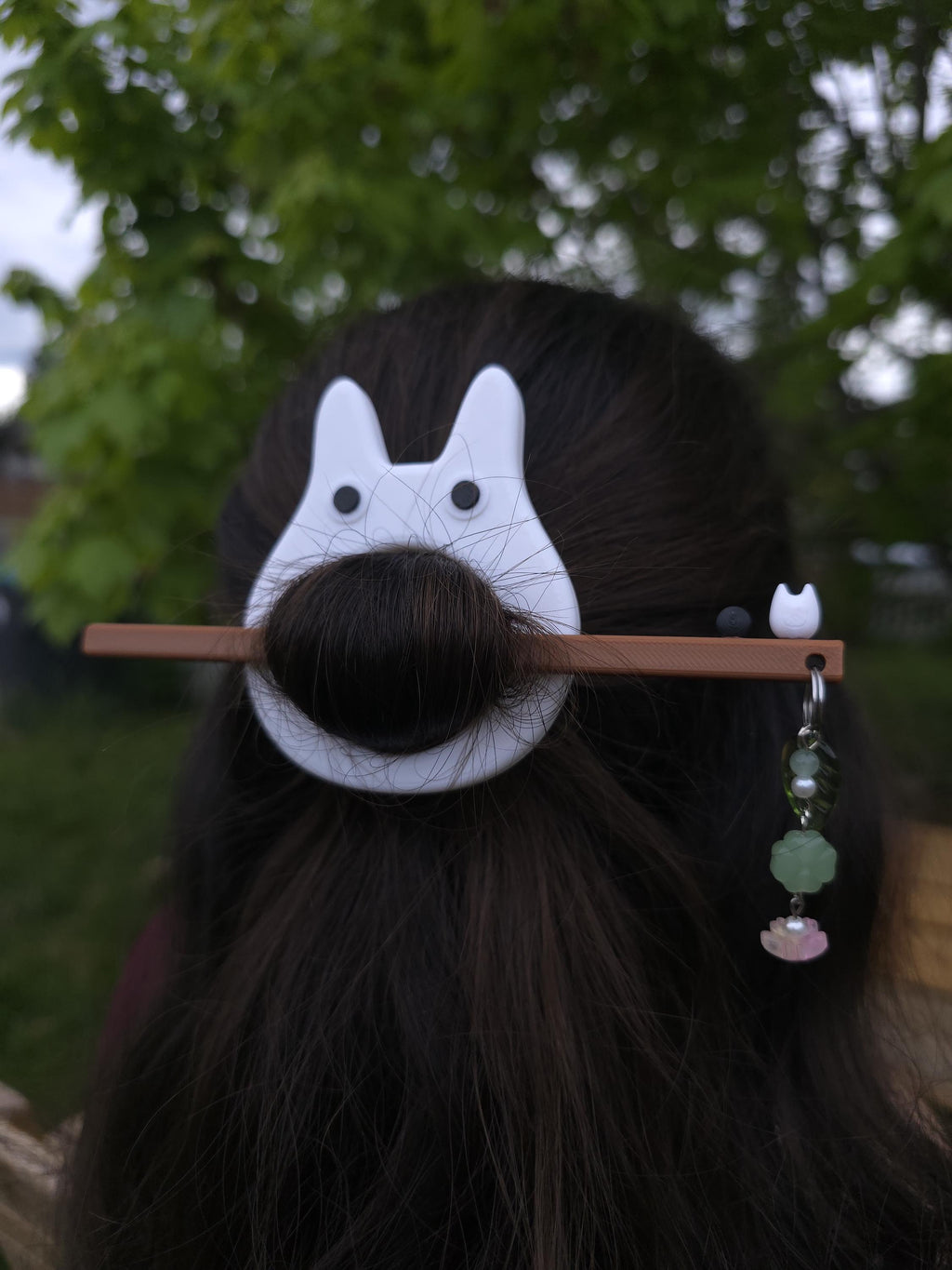 3D Printed Anime Cat Hair Pin: Forest Spirit