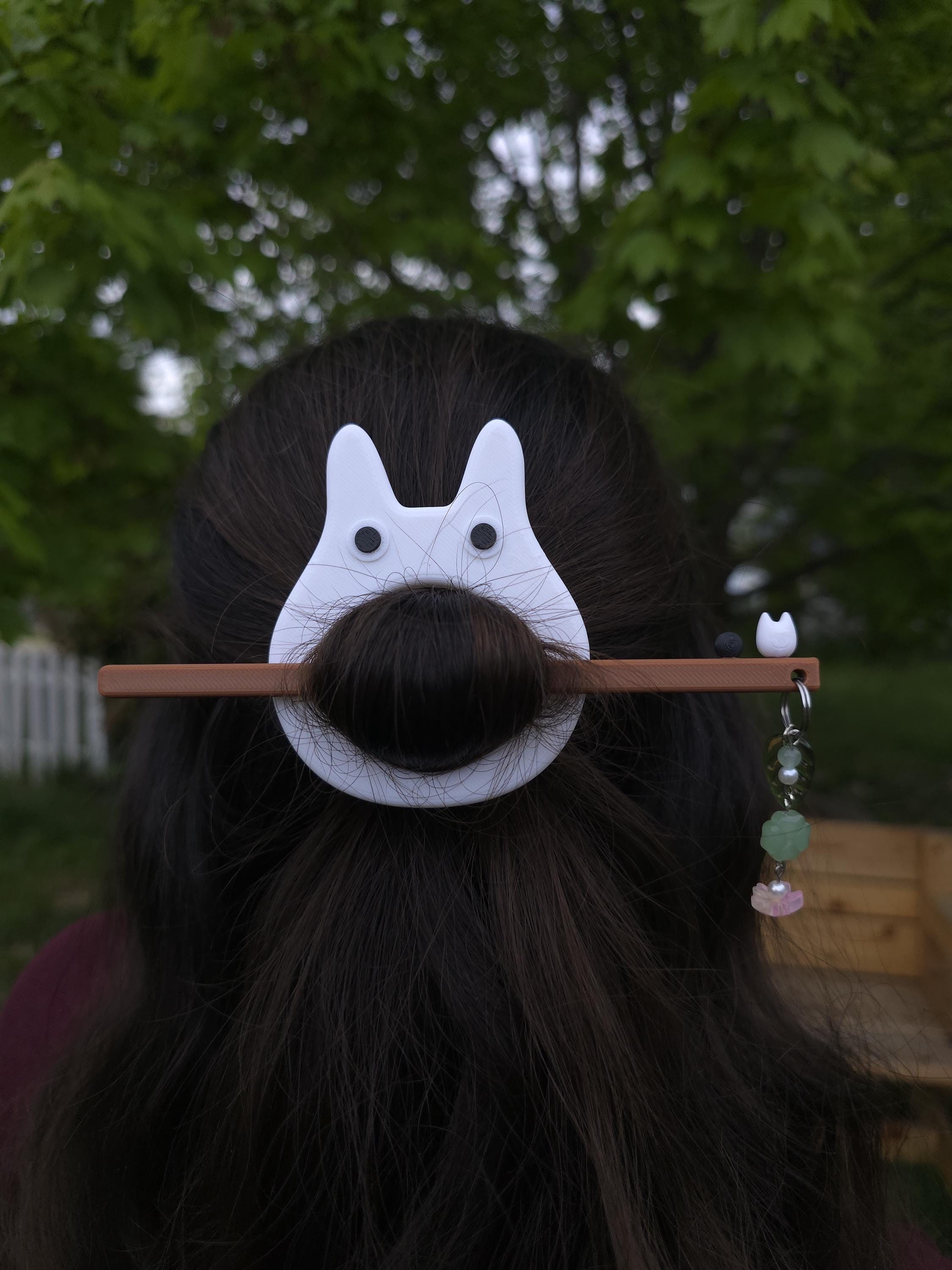 3D Printed Anime Cat Hair Pin: Forest Spirit