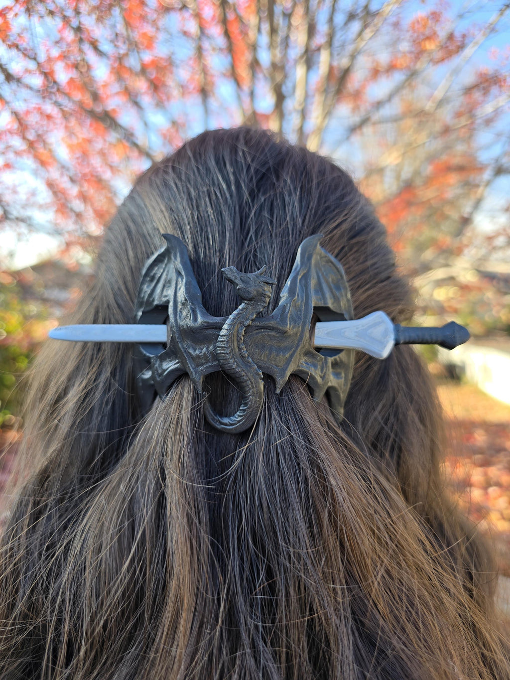 Dragon Spirit Hair Pin – 3D Printed Dragon Sword Hair Stick, Fantasy Hair Accessory, Cosplay Hair Clip, Gothic Dragon Hairstick, Gift for He