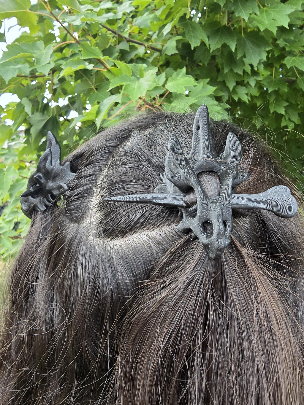 3D Printed Dragon Skull Hair Pins: Gothic Fantasy Hair Accessories