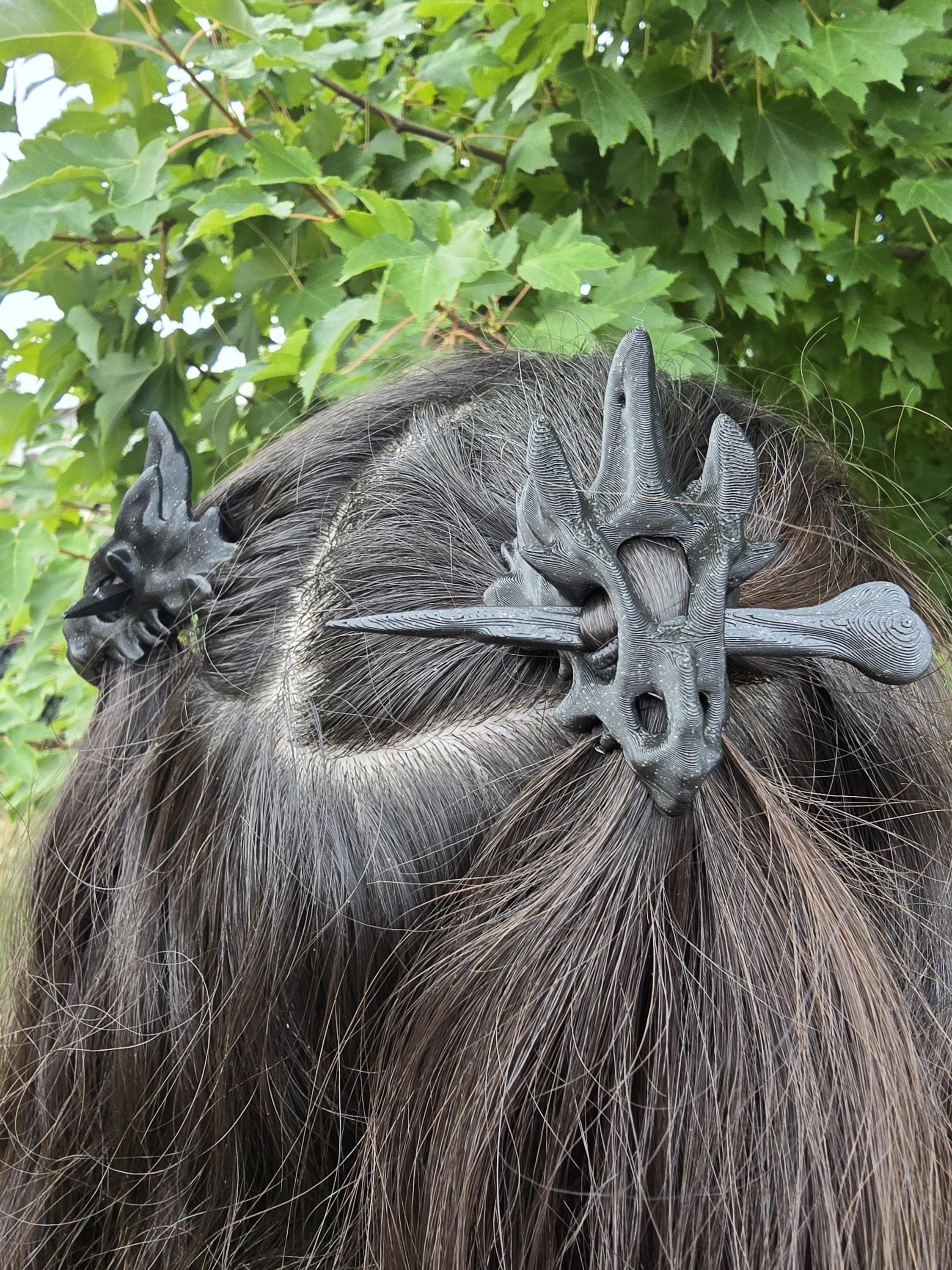 3D Printed Dragon Skull Hair Pins: Gothic Fantasy Hair Accessories