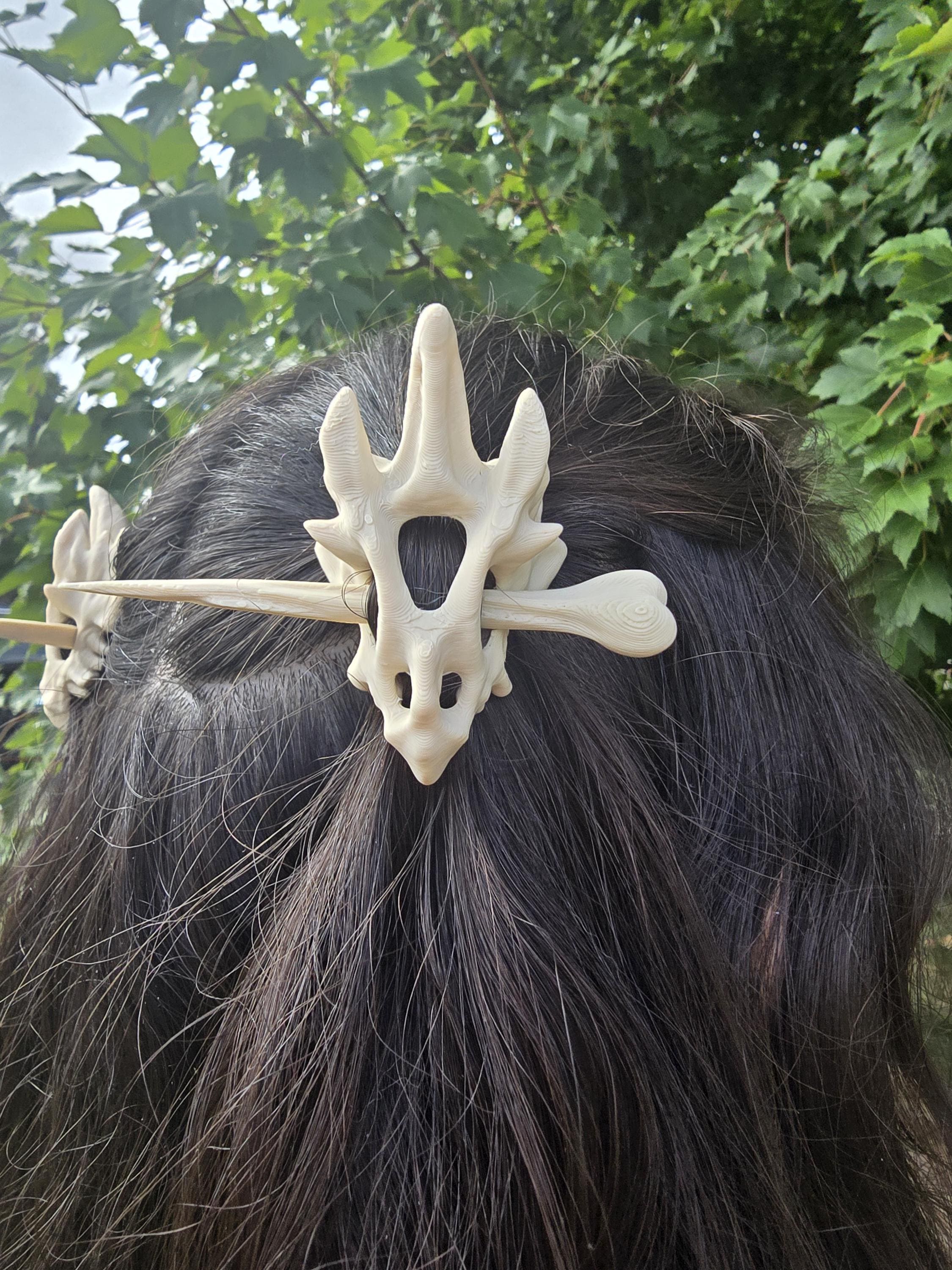 3D Printed Dragon Skull Hair Pins: Gothic Fantasy Hair Accessories