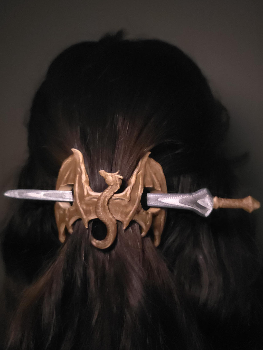 Dragon Spirit Hair Pin – 3D Printed Dragon Sword Hair Stick, Fantasy Hair Accessory, Cosplay Hair Clip, Gothic Dragon Hairstick, Gift for He